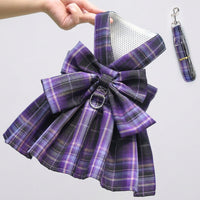 Dog Harness and Leash Set with Cat Harness and Leash, Deep Violet Plaid Polyester Dress for Small Medium Dogs Cats, Non-Retractable Leash Set