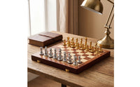 Classic Chess Set with Storage Case Metal Folding Chess Set Retro Chessboard Decorative for Adults, Collectors, Beginners, Home Decor, Office, Tabletop
