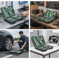 121 Pieces Automotive Mechanics Tool Set with Carrying Case Portable Socket Set with Carrying Case Chrome Vanadium Mechanics Tool Kit Heavy-Duty for DIYers