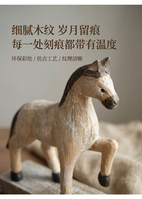 复古怀旧木马摆件ins风客厅卧室玄关木雕手工马实木桌面拍摄道具