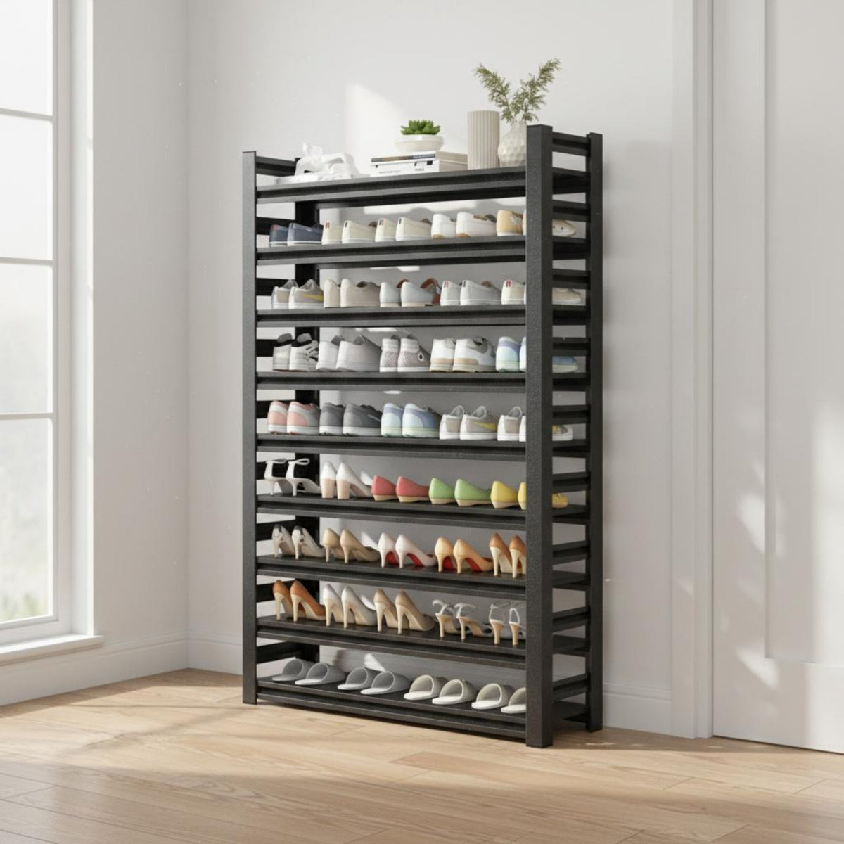 Multi-Tier Shoe Rack Standing Multi-Tier Shoe Shelf Steel Frame for Entryway, Hallway, Closet