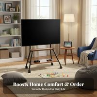 Rolling TV Mount Cart Universal Fit Mobile TV Stand Full-rotation Wheels Casters Portable Television Trolley with Stainless Steel and Wood-grain Shelves for Suitable for Conference Room Small Areas Home Decoration Office Use