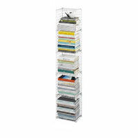 Narrow Floor Bookshelf Multi-Layer Design Metal Grid Shelf Space Saving