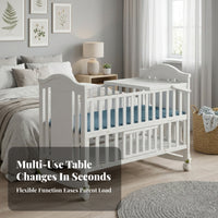 White Wooden Baby Crib Wheeled Crib on Wheels Mattress Included Nursery Bed Curved