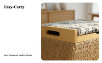 Woven Storage Ottoman With Removable Lid Round Lidded Storage Pouf Space-Saving