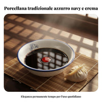 Navy & Cream Porcelain Bowl Plate Set, Retro Chinese Ceramic Tableware, Sturdy