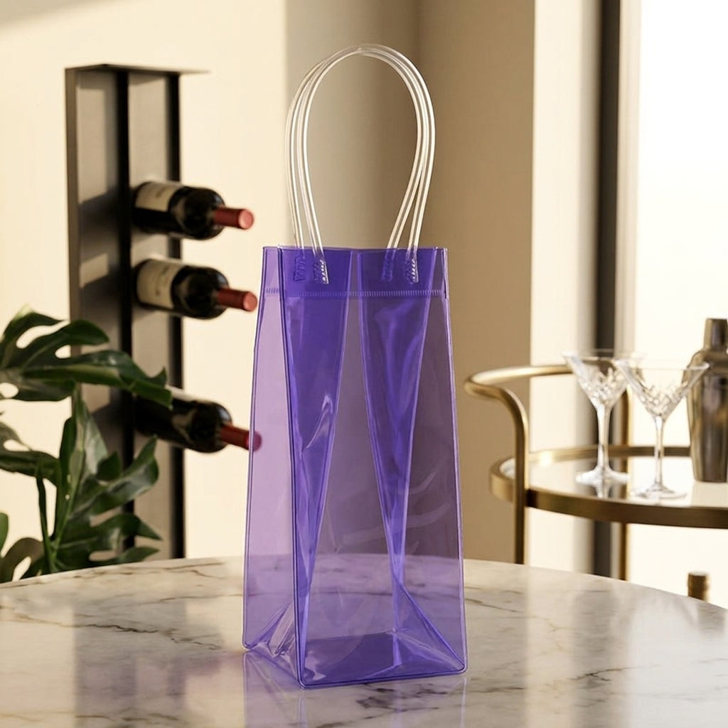 Gift Bag for Alcoholic Beverages with Sturdy Handle, Translucent Colored PVC Material for Party Supplies, Waterproof Drink Carrier