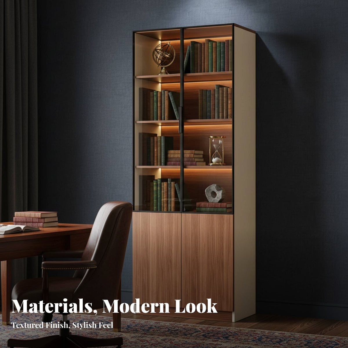 Retro Inspired Lighted Glass Showcase Multi-Functional Design Lighted Curio Unit with Glass Doors Large Capacity Storage Display Cabinet Adjustable Shelves for Collectors, Book Lovers, Homeowners, Living Room, Study, Bedroom