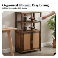 hardwood Wood Frame Rattan Door Cupboard Vintage design 2-Door Rattan Chest Multifunctional Storage Cabinet Minimalist Design for Apartment Dwellers, Homeowners, Renters, Bedroom, Living Room, Entryway, Hallway