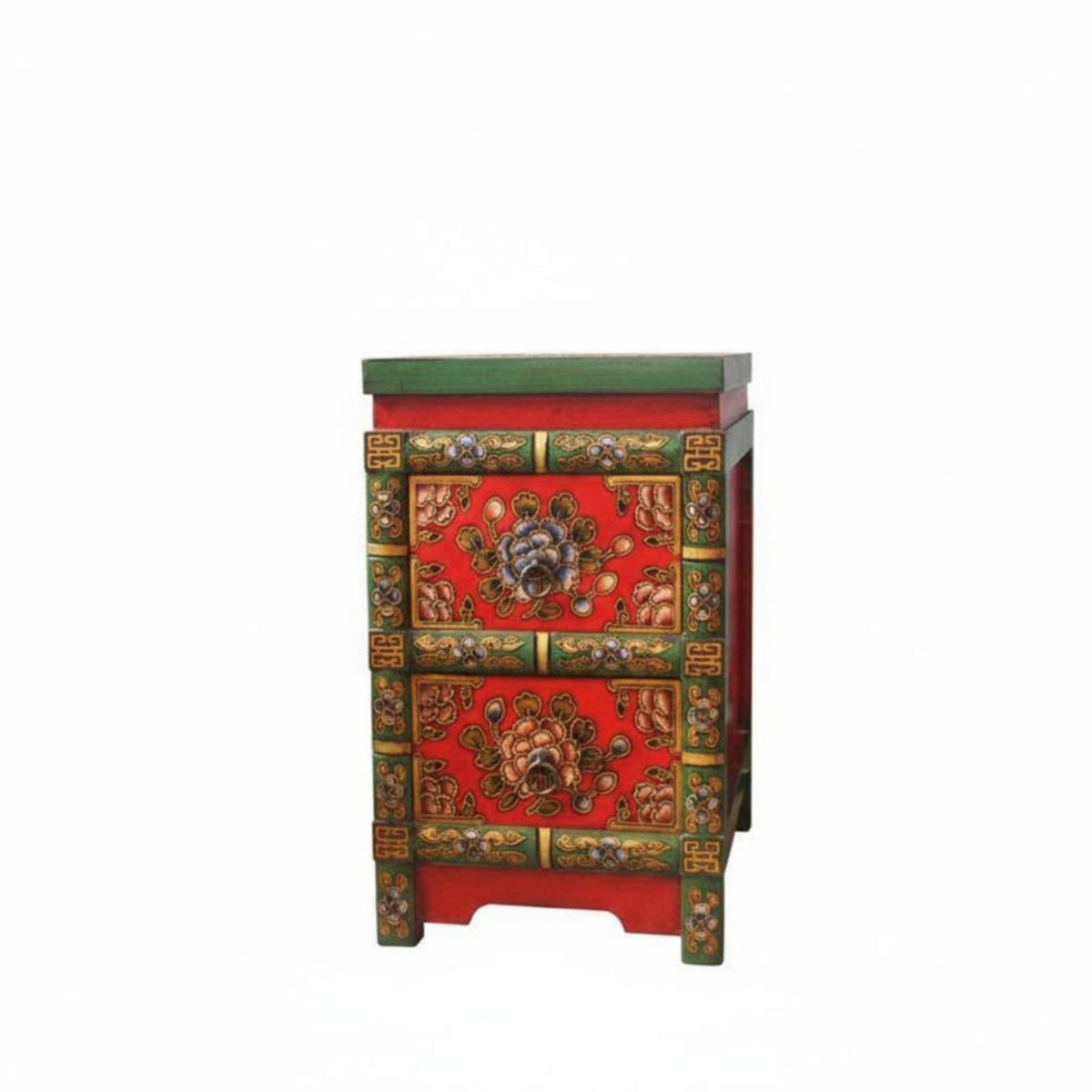 Two-Door Painted Chest Chinese design Storage Cabinet Multifunctional Distressed Finish for homeowners, Living Room