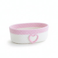 Braided Basket with Heart Woven Cotton Rope Basket Low-Profile for Bedside Table