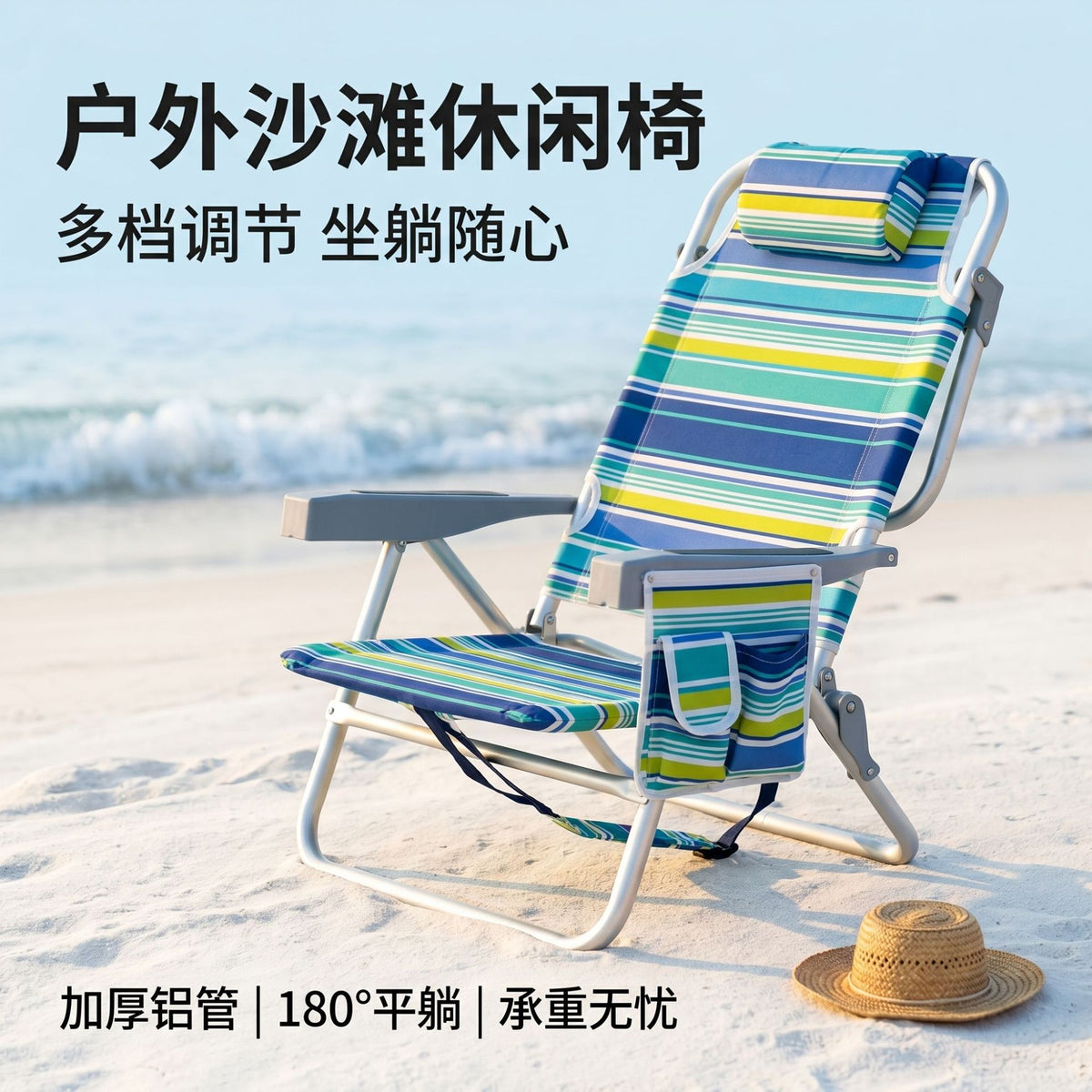 Portable Folding Beach Chair with Multi-Position Recline for Camping