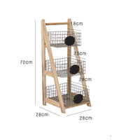 Ladder Storage Rack with Wire Baskets 3 Tiers Basket Stand Floor-Standing Freestanding Ladder Shelf for Entryway, Living Room, Balcony