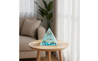 Coastal Pyramid Ornament with Shells Clear Resin Pyramid Elegant Paperweight Shining for Bedside Table