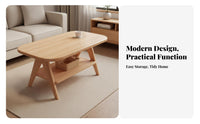 Elliptical Coffee Table Solid Wood Storage Drawers Oval Shape V-shaped Legs Space-saving Suitable for Families Living Room