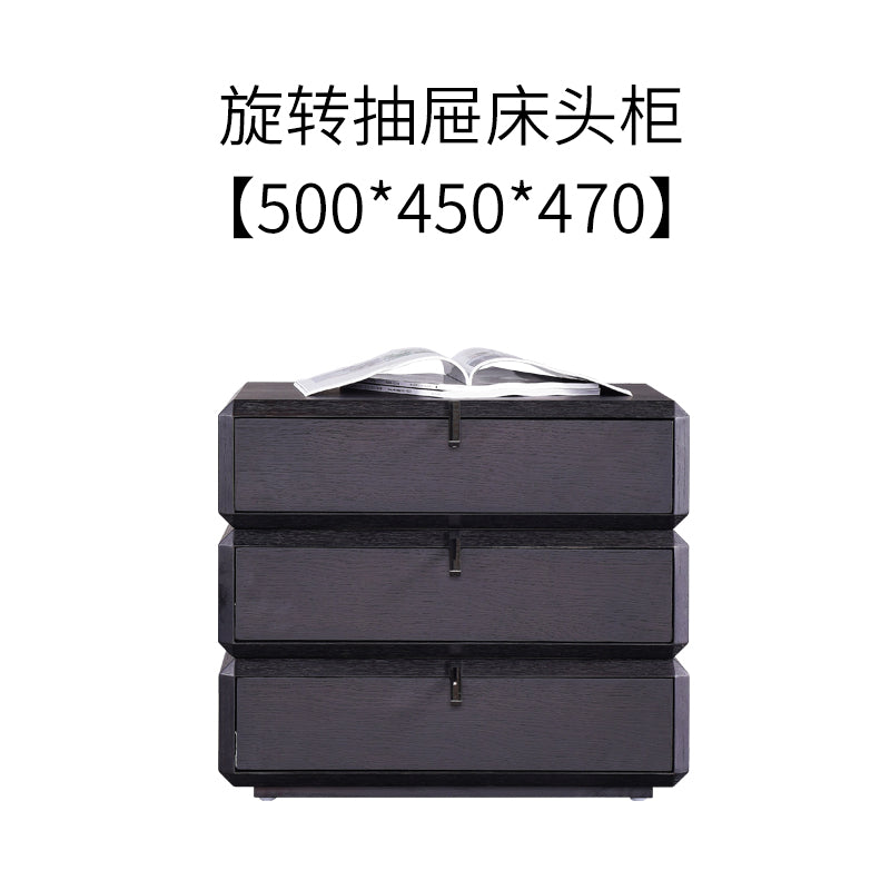 意式床头柜烟熏木色北欧现代简约卧室设计师旋转储物柜3斗收纳柜