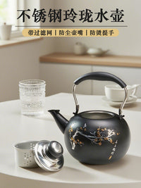 加厚不锈钢黑色古典小茶艺壶家用餐厅饭店泡茶壶带过滤网烧水壶