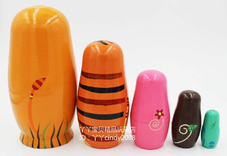 Five-Layer Animal Russian Nesting Doll Wooden Toy Craft Gift