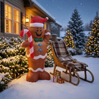 Christmas Inflatable Gingerbread Man with Santa Hat Outdoor Inflatable Gingerbread Man with Candy Cane Holiday Festive