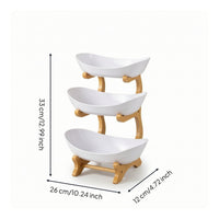 Fruit Tray Stand with Bamboo Rack Tiered Three Tier Serving Tray 3 Tier Fruit Basket Elegant Serving Stand with Bowls for Hosts