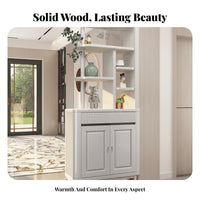 Entryway Storage Cabinet Spacious Countertop Room Divider Shelf Solid Wood Standing Beverage Bar Cabinet with Built-in Glass Rack Suitable for Homeowners Home Styling