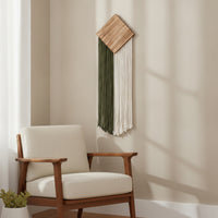Bohemian Wood Wall Art with Fringe Handmade Macrame Wall Hanging Woven Boho Tapestry Cotton for Living Room, Bedroom, Entryway