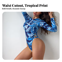 Zip Front Cut Cutcutout Single-Piece Quick-Dry Material Long Sleeve Zip Front Swimsuit women's Wave-Riding Ing Bathing Suit UPF