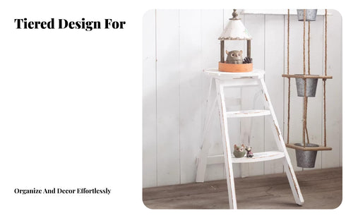 3-Tier Ladder Shelf Space-Saving A-Frame Ladder Shelf Slatted Shelves for Patio