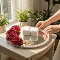 Mirrored Display Tray with Beaded Rim Decorative for Couples