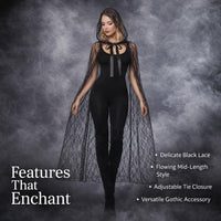 Witch Costume Hooded Cape, Halloween Witch Costume Gothic Party, Women's Fancy Dress, Elegant Lace R - Image 6