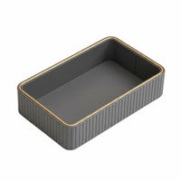 Gold Trim Cosmetic Organizer Light Luxury Style Ribbed Valet Tray Desktop Container for Entryway, Nightstand
