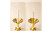 Elegant Candlestick Holder with Bowl Classic Brass Candlestick Holder Gold-Toned Compact for Altar, Meditation, Wedding