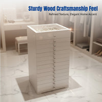 Wooden Jewelry Box, Hardwood Storage Cabinet with Fingerprint Lock, Multitier Organizer for Necklaces, Earrings, Rings