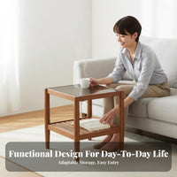 Dual-Level Glass Surface Table Table Space-Saving Design Nightstand Mortise and Tenon Joinery Stable Framework for Homeowners