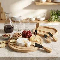 4 Pieces Cheese Knife Set Gift Ready Round Box Cheese Knife Set Rustic Style