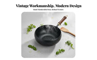 Traditional Chinese Wok with Lid Hand-Handcrafted Chinese Wok with Wooden Lid Naturally Non-Stick Even Heat Distribution