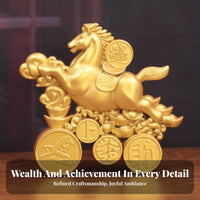 Rotatable Design Horse on Coin Wheels Sculpture Great Gift Idea Good Luck Horse Figurine Exquisite Workmanship for Office, Entryway, Desktop
