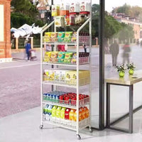 5-Tier Metal Rolling Storage Rack for Snacks, Floor Standing, Modern Style