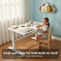 Kids Desk and Chair Set Solid Wooden Core Height Adjustable Study Desk Bookstand Adjustable children's Study Table for Students, Girls