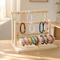 Wooden Jewelry Display Stand Three-Tier Jewelry Holder with Hooks Countertop Necklace Holder with Hooks Open-Frame for Boutiques, Vendors, Vanity, Craft Fairs, Market Stalls