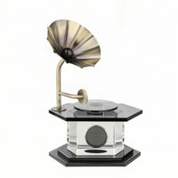 Gramophone with Crystal Body Tabletop Gramophone Ornament Polished Desktop Decoration for Display Shelves, Reception Area