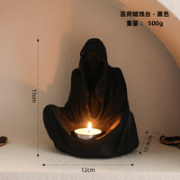 欧式幽灵巫师香薰蜡烛摆件烛台艺术复古小众创意稀奇古怪派对摆设 巫师蜡烛台-黑色扫银