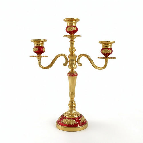 Three-Arm Candelabra Ornate 3-Arm Candle Holder Embossed for Dining Table