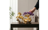 Horse Figurine with Money Tree Feng Shui Horse Statue with Wealth Vessel Good Luck for Homeowners, Collectors, Living Room, Entryway