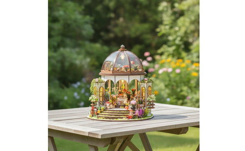 DIY Miniature Garden Model with LED Light Handmade Miniature House Kit with LED Light Illuminated Wooden Dollhouse Kit Collectible for Collectors, Hobbyists, Craft Enthusiasts, Desk Display