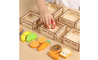 Tabletop Wooden Pretend Supermarket Educational Wooden Grocery Store Play Set Educational Toy Checkout Counter with Crates Interactive for Children, Toddlers, Preschoolers, Playroom, Classroom, Daycare
