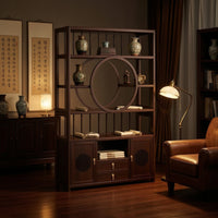 Wooden Cabinet with Shelves Floor-Standing Display Shelf Dark Brown Bookcase with Cabinets for Collectors