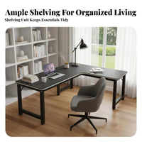 L-Shaped Desk with Hutch Integrated Shelving Office Furniture Space-Saving Ample Storage for Students, ptiers