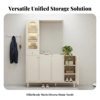 Fluted Glass Partition Cabinet Large Capacity Storage Multi-Functional Beverage and Footwear Storage Unit Easy to Clean Cream Design Entryway