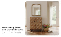 Vintage design 5-Drawer Buffet with Glass Doors Large Capacity Chest of Drawers Multi-Functional Sideboard sturdy Construction for Interior Decorators, New Movers, homeowners, Entryway, Hallway, Dining Room, Bedroom